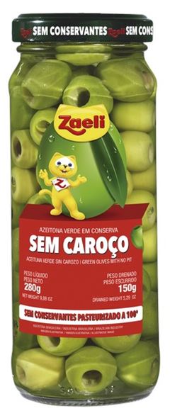 Azeitona Zaeli Verde Sem Caroço Vidro 150g