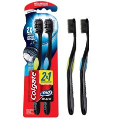 Escova Dental Colgate 360 Graus Black Carvão Embalagem Com 2  UN