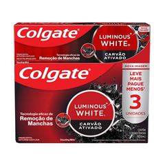 Creme Dental Colgate Luminous White Carvão Ativado Pack Com 3 Unidades