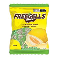 Bala Freegells Melão com Recheio Sabor Chocolate Branco